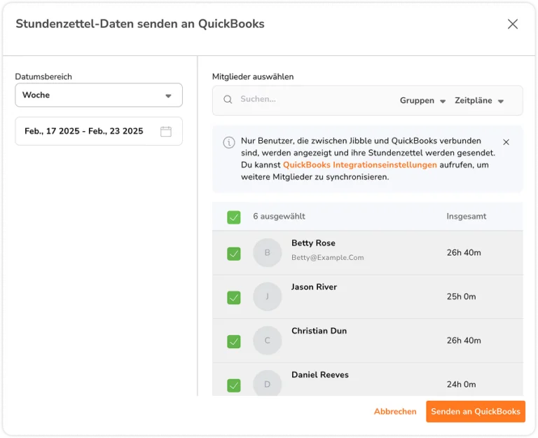 Sending timesheets to Quickbooks